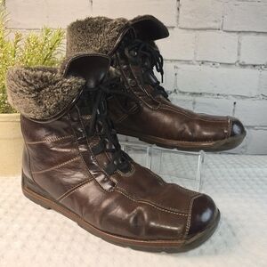 WOMENS RIEKER ANTISTRESS FUR LINED BROWN LEATHER LACE UP BOOT EURO 410.